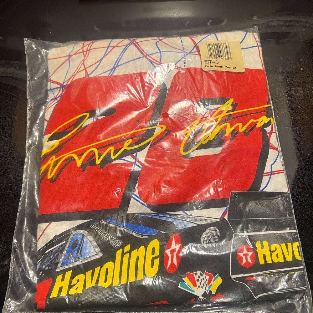 Nascar Red and Black Short Sleeve Tee deadstock still in sealed wrapper.